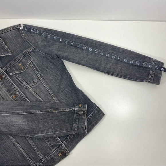 Vintage Gap Distressed Faded Black Grunge Punk Rock Trucker Denim Jean Jacket M - Picture 8 of 10